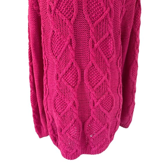 Vintage Lauren Hansen Women's Knitted by Hand Raspberry Pink Cable Knit Cardigan - Picture 6 of 9